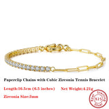 925 Silver Paperclip Chain CZ Tennis Bracelet Women SB119