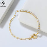 925 Silver Paperclip Chain CZ Tennis Bracelet Women SB119