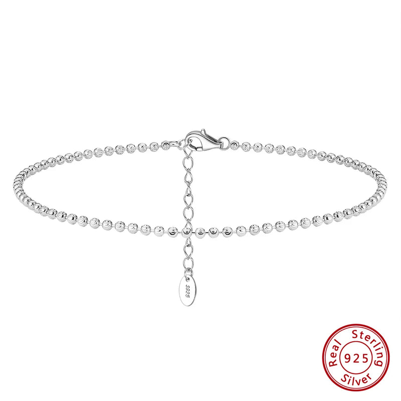 925 Silver 2mm Ball Bead Chain Anklet Women 14K Foot Bracelet Ankle Jewelry