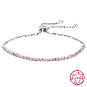925 Silver 2mm Tennis Bracelet 9 Colors CZ Chain Bracelet SB149