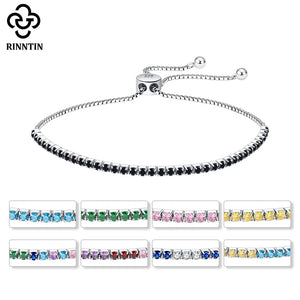 925 Silver 2mm Tennis Bracelet 9 Colors CZ Chain Bracelet SB149