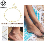 925 Silver Anklet Heart Shape Zirconia Foot Jewelry Anniversary Gift