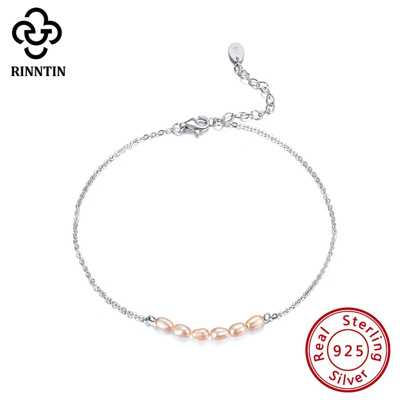 925 Silver Anklet Pink Fresh Water Pearl for Girls