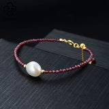 925 Silver Bracelet Red Garnet Pearl Girls Birthday Gift TSB48-R