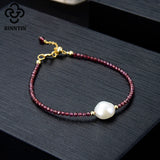 925 Silver Bracelet Red Garnet Pearl Girls Birthday Gift TSB48-R