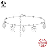 925 Silver Chain Anklets with Pearl & Fourleaf Women's Ankle Jewelry
