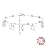 925 Silver Chain Anklets with Pearl & Fourleaf Women's Ankle Jewelry