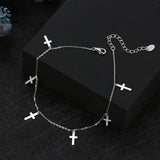 925 Silver Cross Anklets for Women, Summer Ankle Chain Bracelet