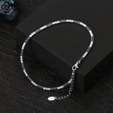 925 Silver Clear&Blue Tennis Chain Ankle Bracelet Foot Jewelry