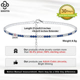 925 Silver Clear&Blue Tennis Chain Ankle Bracelet Foot Jewelry