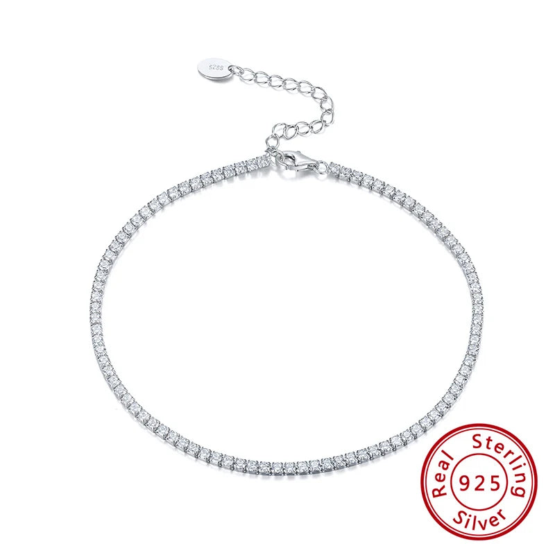 925 Silver Cushion Cut Tennis Chain Anklet with Zircon
