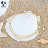 925 Silver Double Layered Pearls Anklet for Women Summer Foot Chain Bracelet