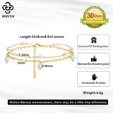 925 Silver Double Layered Pearls Anklet for Women Summer Foot Chain Bracelet