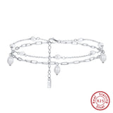 925 Silver Double Layered Pearls Anklet for Women Summer Foot Chain Bracelet