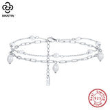 925 Silver Double Layered Pearls Anklet for Women Summer Foot Chain Bracelet