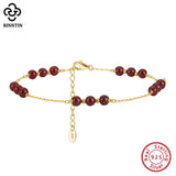 925 Silver Chain Anklets with Garnet for Women Bracelet Barefoot Jewelry