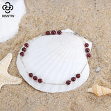 925 Silver Chain Anklets with Garnet for Women Bracelet Barefoot Jewelry