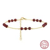 925 Silver Chain Anklets with Garnet for Women Bracelet Barefoot Jewelry