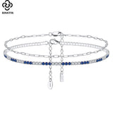 925 Silver Paperclip&2mm Tennis Chain Anklet for Women Foot Bracelet