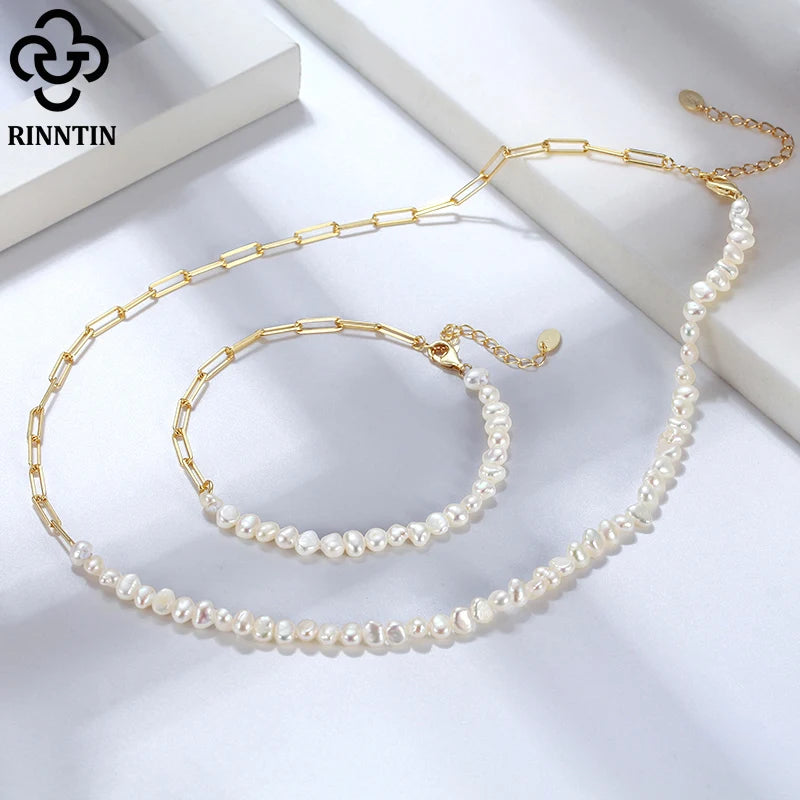925 Silver Pearl Chunky Link Chain Bracelet Vintage Hand Jewelry