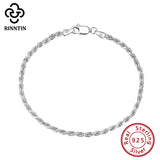 925 Sterling Silver 2.3mm/3.3mm Diamond-Cut Braided Rope Chain Bracelet
