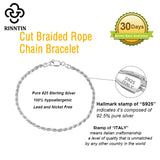 925 Sterling Silver 2.3mm/3.3mm Diamond-Cut Braided Rope Chain Bracelet