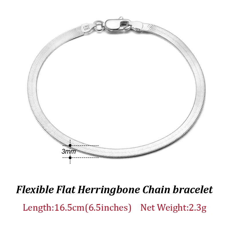 925 Silver Italian Herringbone Chain Bracelet - SB107
