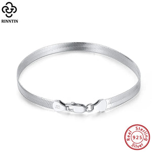 925 Silver 4.5mm Flat Herringbone Bracelet for Women Men