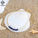925 Silver Lapis Lazuli & Pearls Ankle Bracelet Foot Chain Jewelry