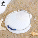 925 Silver Lapis Lazuli & Pearls Ankle Bracelet Foot Chain Jewelry