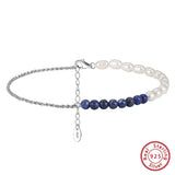 925 Silver Lapis Lazuli & Pearls Ankle Bracelet Foot Chain Jewelry