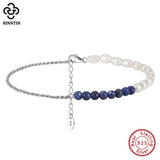 925 Silver Lapis Lazuli & Pearls Ankle Bracelet Foot Chain Jewelry