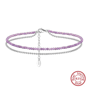 925 Silver Layered Ball Chain & Amethyst Anklet for Women SA45