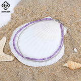 925 Silver Layered Ball Chain & Amethyst Anklet for Women SA45