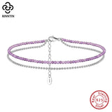 925 Silver Layered Ball Chain & Amethyst Anklet for Women SA45
