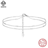 925 Silver Layered Cable Chain Anklet with Bar for Women Foot Jewelry
