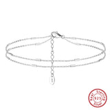 925 Silver Layered Cable Chain Anklet with Bar for Women Foot Jewelry