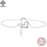 925 Silver Love Heart Chain Anklets for Women Summer Foot Bracelet