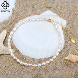 925 Silver Rice Pearl Anklets for Women 14K Foot Bracelet Jewelry