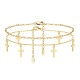 925 Silver Paper Clip Cross Ankle Bracelet for Women