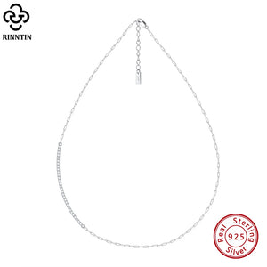 925 Silver Paperclip Chain Necklace with CZ for Women SC63