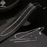 925 Silver Paperclip Chain Necklace with CZ for Women SC63