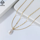925 Silver Pearl Necklace with Freshwater Pearl Pendants Layered Necklace