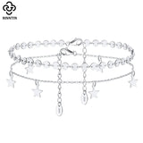 925 Silver Round Plate Anklet&Stars Chain Anklet