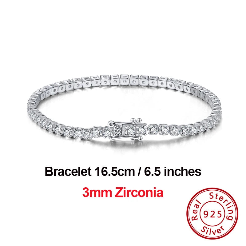 925 Silver Tennis Bracelet with CZ Bling Women Bangles Jewelry