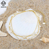 925 Silver Three Layer Natural Pearls Anklets for Women Foot Bracelet