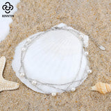 925 Silver Three Layer Natural Pearls Anklets for Women Foot Bracelet
