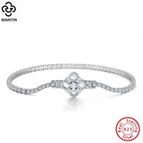 925 Silver Rotatable Clover Tennis Bracelet with 2mm CZ for Women