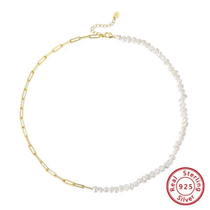 925 Silver Pearl Necklace with 14K Chain for Women GPN13
