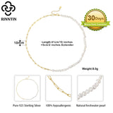 925 Silver Pearl Necklace with 14K Chain for Women GPN13